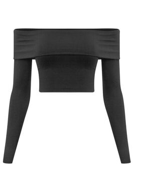 Black Sift Off-Shoulder Long Sleeve Crop Top